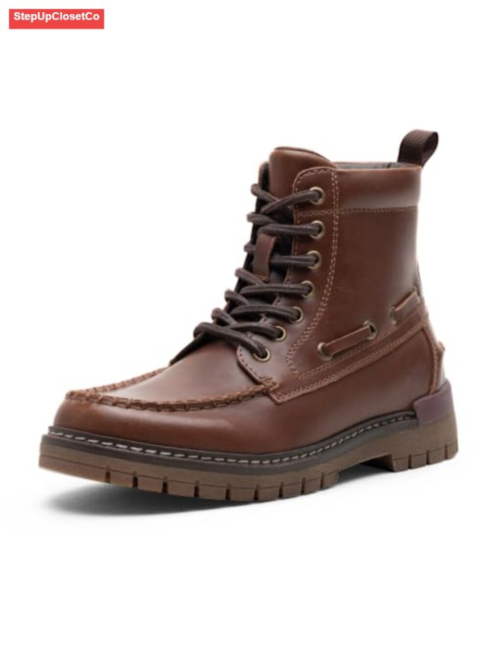 Women's Moc Toe Lace Up Ankle Combat Boots Cushioned Memory Foam Low Heel